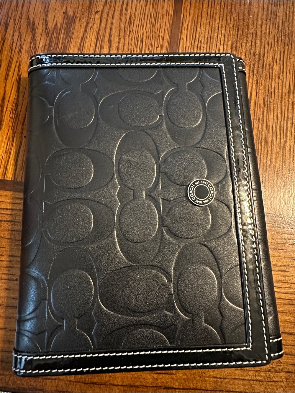 Coach passport Black Embossed Signature Leather Cover with Silver Accen
